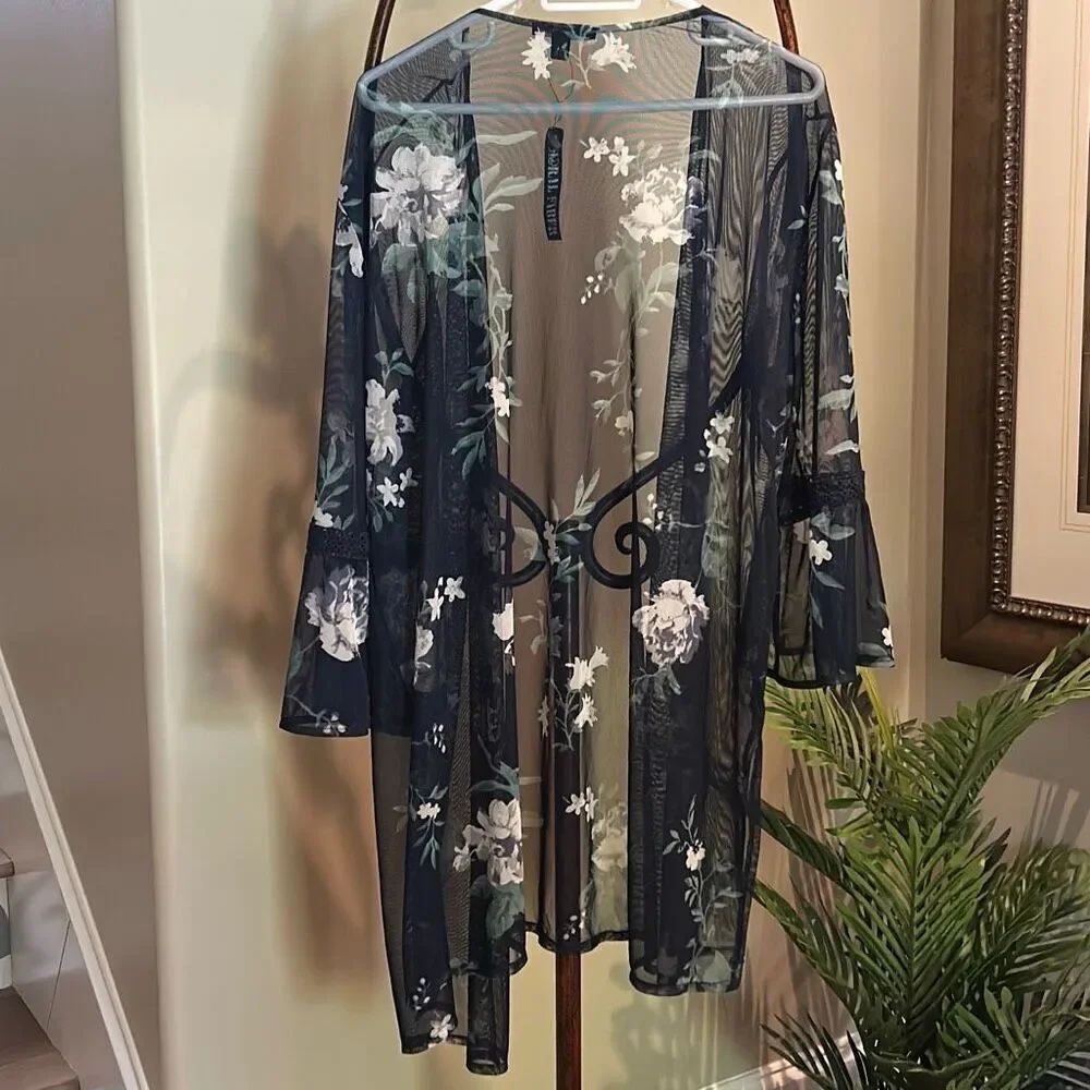 MORAL FIBERS Sheer Navy Swimsuit  Coverup 2X NWT